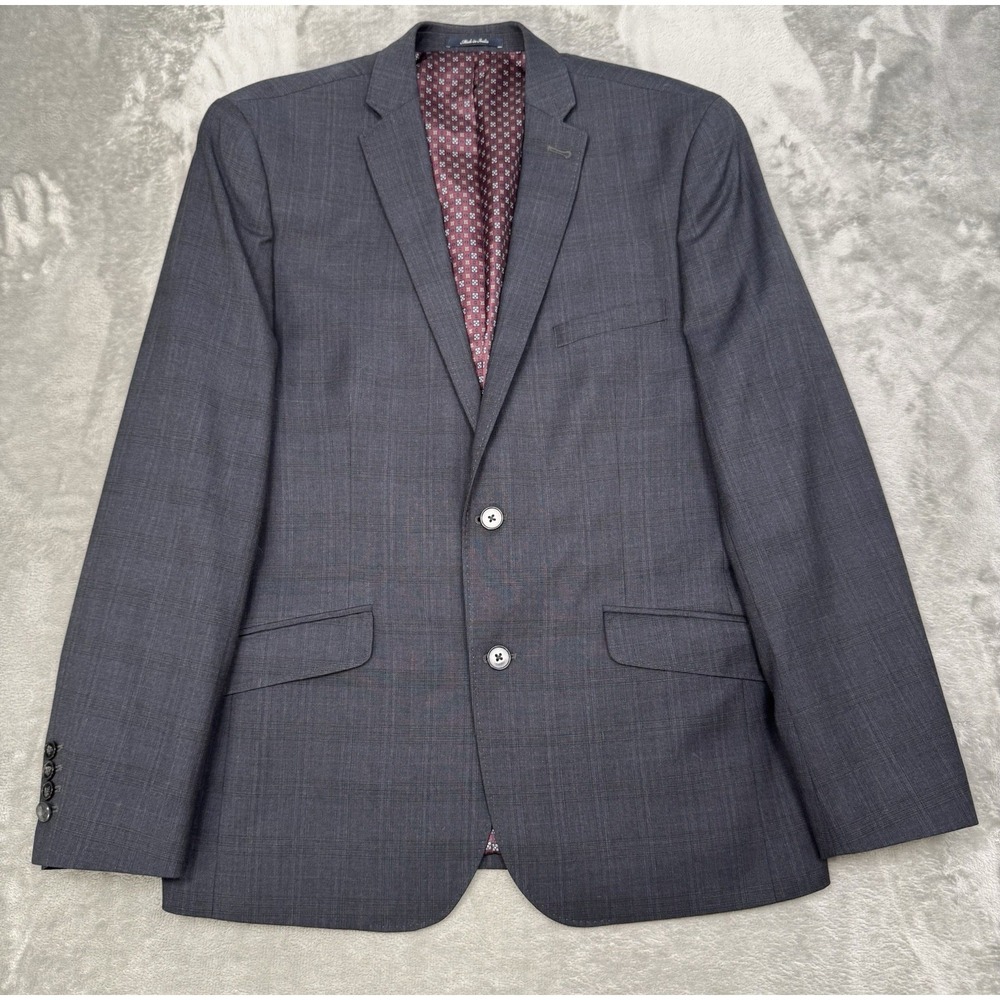 Original Penguin Suit Blazer Jacket Mens 42R Navy Plaid 100% Wool Sport Coat